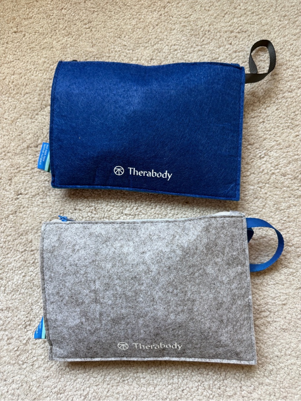 Therabody Felt Travel Pouch Duo in Blue and Gray